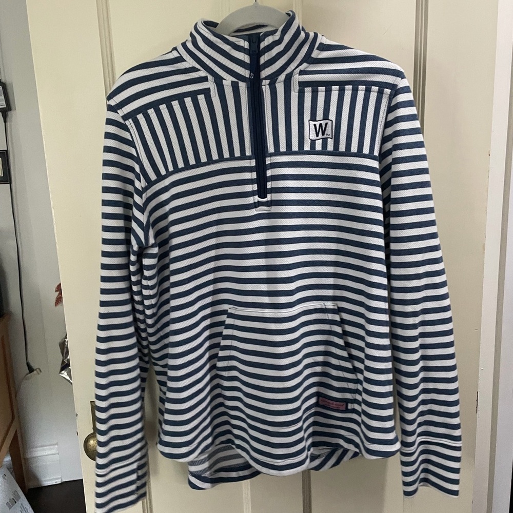 Chicago Cubs Vineyard Vines Navy and White Striped Zip-Up Sweater